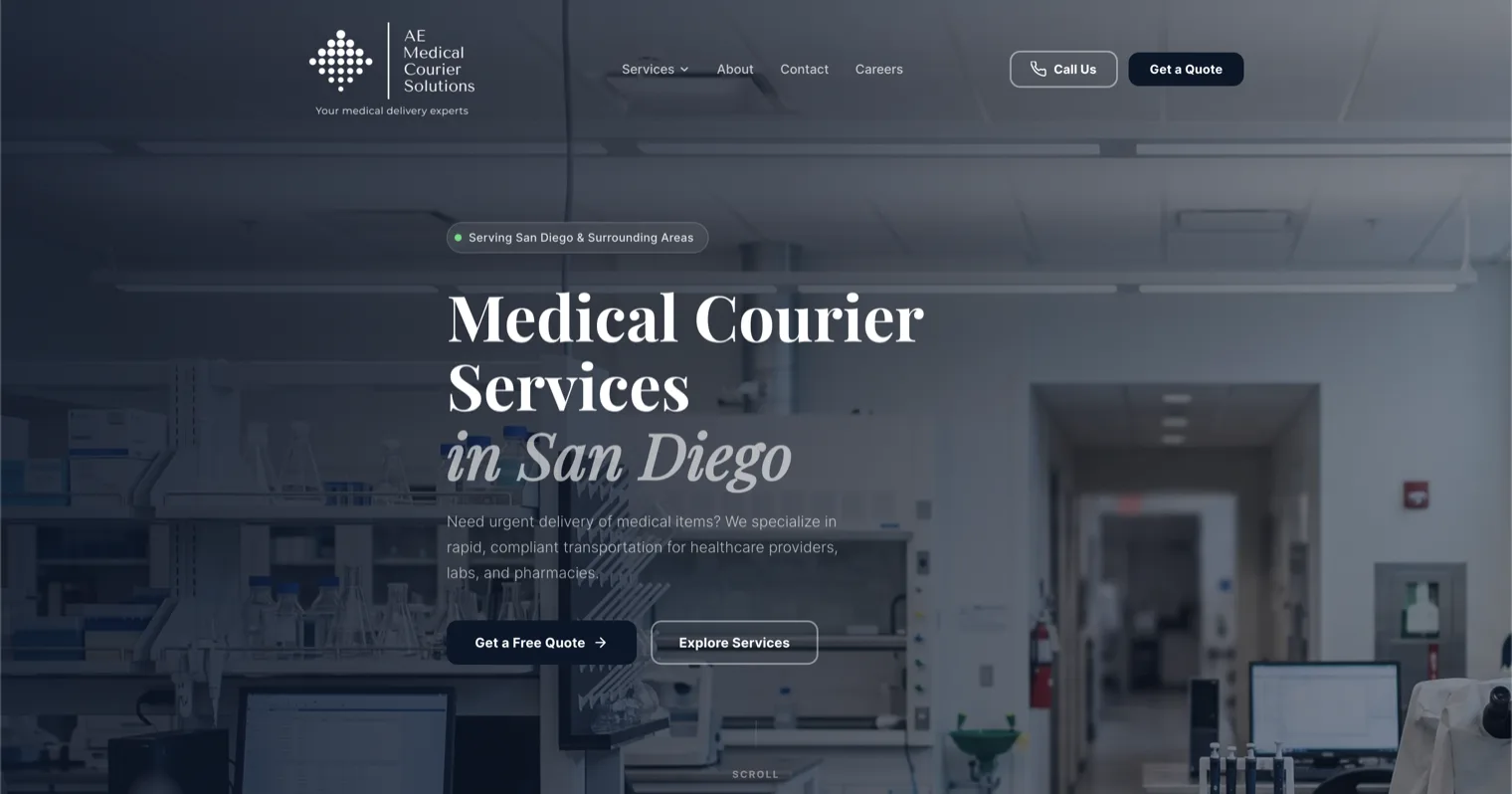 Medical courier website design — delivery services and quote request site built by N1